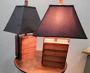 lot 31 image: Vintage Woven Chinese Wedding Basket Table Lamps, pair