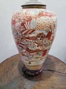 lot 79 image: Antique Kutani Vase Table Lamp, damaged