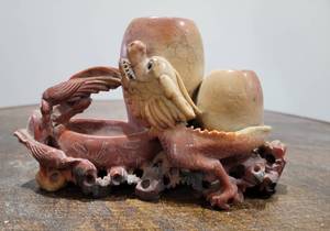 lot 238 image: Carved Soapstone Dragon Censor Double Vase