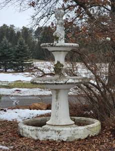 lot 3 image: Impressive Tall Triple Bowl Concrete Garden Fountain Water Feature