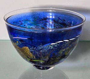 lot 33C image: Kosta Boda Art Glass Vase with Abstract Blue Multicolor Design