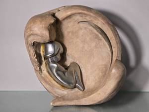 lot 129 image: Mixed Media Sculpture of Figure Within Organic Form