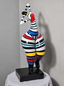 lot 130 image: Contemporary Pop Art Style Striped Female Sculpture on Base