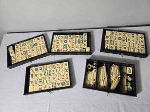 lot 34A image: Vintage Asian Bone Mahjong Game Set in Storage Case