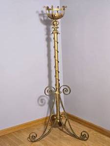 lot 33B image: Vintage Gilt Metal Adjustable Floor Torchiere Candleholder