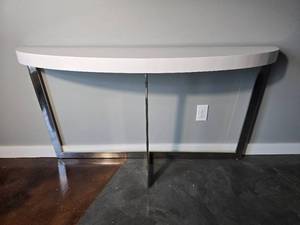 lot 35B image: Modern Console Table with White Top and Chrome Base