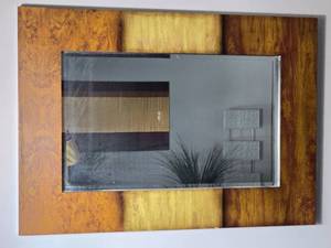 lot 134 image: Burl Wood Wall Mirror with Beveled Glass