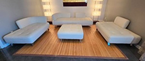 lot 35C image: Contemporary White Leather Modular Sofa and Ottoman Set