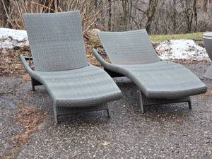 lot 151A image: Pair of Frontgate Woven Outdoor Chaise Lounges -A