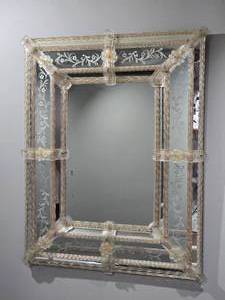 lot 34B image: Venetian Style Art Glass Wall Mirror with Applied Floral Accents
