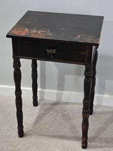 lot 154B image: Wood Side Table with Dragonfly Drawer Pull - B