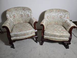 lot 50A image: Pair of Vintage Floral Upholstered Accent Chairs