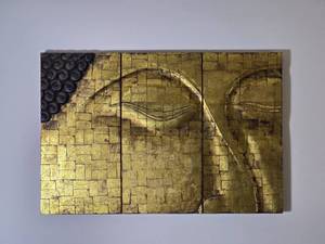 lot 165 image: Three Panel Buddha Relief Wall Sculpture