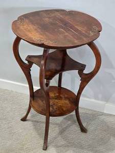 lot 159 image: Vintage Round Accent Table with Carved Details
