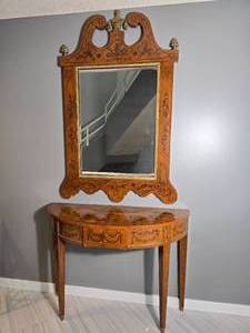 lot 5A image: Hepplewhite Style Inlaid Demilune Console Table with Matching Mirror