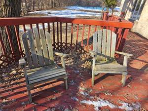 lot 36 image: Rustic Outdoor Wooden Adirondak Chairs, pair