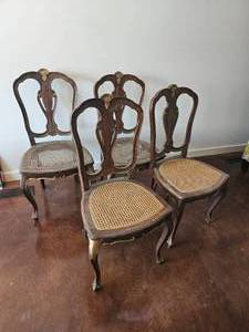 lot 93 image: Set of Four French Style Cane Seat Dining Chairs