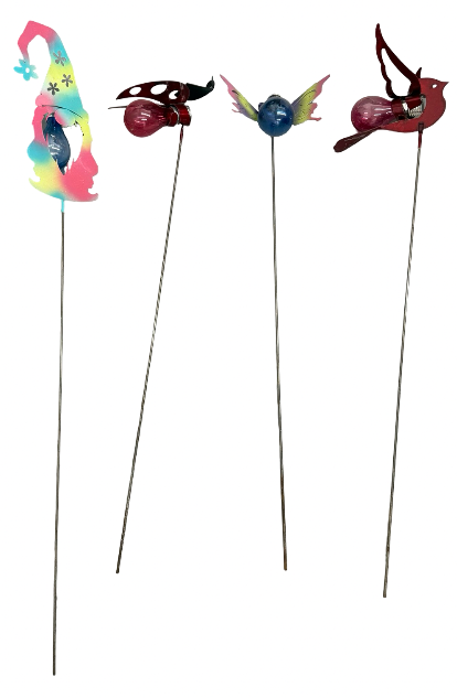 lot 100 image: Gnome, Butterfly, Ladybug & Cardinal Garden Decor Stakes