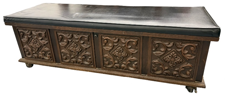 lot 24 image: Vintage Lane Cedar Chest with Ornate Raised Moldings & Cushioned Black Vinyl Top
