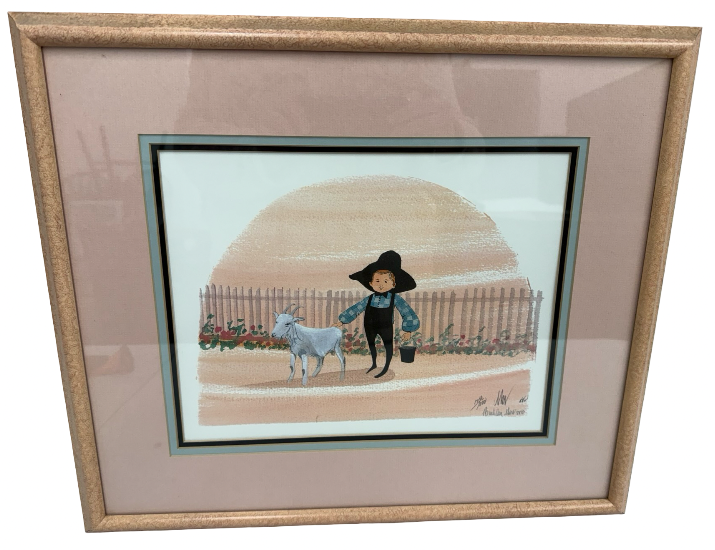 lot 80 image: Amish Child & Goat Watercolor Print - P. Buckley Moss Signed & Numbered 1401000