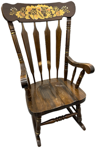lot 64 image: Vintage Wood Rocking Chair with Flower Stencil Decor