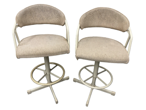 lot 66 image: Pair of Vintage Beige Upholstered Swivel Bar Stools