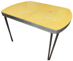 lot 6 image: Retro Yellow Laminate Table with Chrome Legs