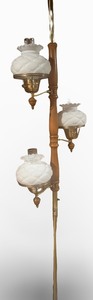 lot 78 image: Vintage Tension Pole Light Fixture with Milk Glass Shades