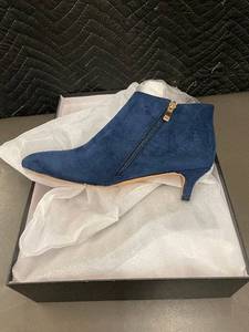 lot 12 image: Blue Suede Ankle Boot - Size 10 - Side Zip, Almond Toe