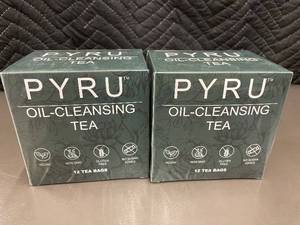 lot 37 image: PYRU Oil-Cleansing Tea - 2 Boxes (12 Tea Bags Each) - Vegan, Non-GMO, Gluten Free