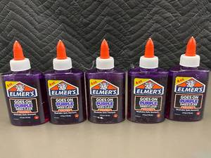 lot 144 image: Set of 5 Elmers Disappearing Purple School Glue - 4 oz Bottles