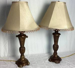 lot 29 image: Set of 2 Cast Metal Copper Patina Lamps