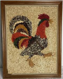 lot 15 image: Vintage Framed Mosaic Seed ArtCrop Art Rooster