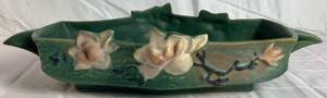 lot 14 image: Roseville Pottery Green Magnolia Line Centerpiece Console Bowl