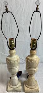 lot 65 image: Pair of Vintage Italian Hand Carved Alabaster Table Lamps
