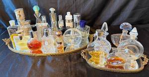 lot 64 image: Vintage Vanity Trays with Array of Perfume Bottles