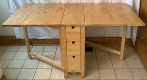 lot 44 image: IKEA Gateleg Table, Birch with 6 Storage Drawers, 2 Drop Leaves