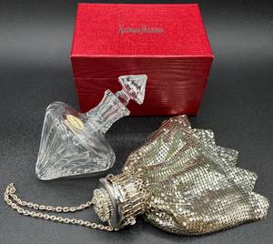 Vintage 1940's Whiting & Davis Expandable Mesh Wristlet and Neiman Marcus 95th Anniversary Crystal Perfume Bottle 2002