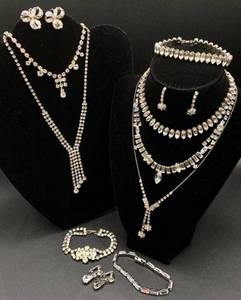 lot 77 image: Collection of Rhinestone Necklaces, Earrings and Bracelets