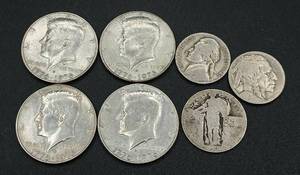 lot 6 image: United States Coins - Standing Liberty Quarter, 1942 Jefferson Nickel, Buffalo Nickel and Four Bicentennial Kennedy Half Dollars
