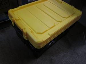 lot 149 image: 3 Heavy duty totes with lids...