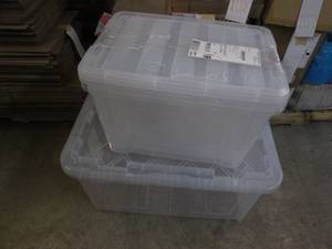 lot 182 image: 2 Medium 1 large plastic totes, sma...