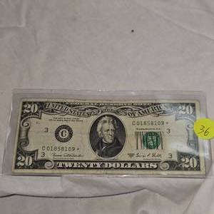 lot 36 image: 1969 C $20 Federal Reserve Note