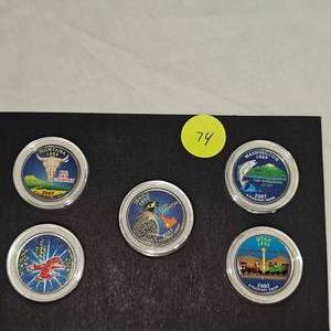 lot 74 image: 2007 D Colored Washington 25c, 5 Coin Set