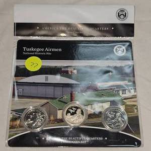 lot 77 image: 2019 A.T.B., P.D.S. Tuskegee Air 25c, 3 Coin Set
