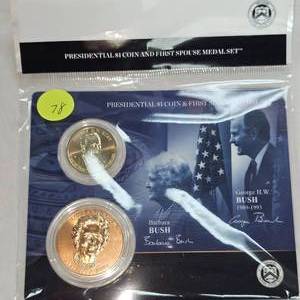 lot 78 image: 2020 $1 Pres Bush and Barbara Bush Medal Spouse Set
