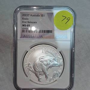 lot 79 image: 2022 P Auctralia $1 MS69 1st Release, Silver Koala