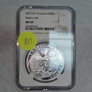lot 80 image: 2021 LEV Armenia NGC MS69 Silver Noahs Ark