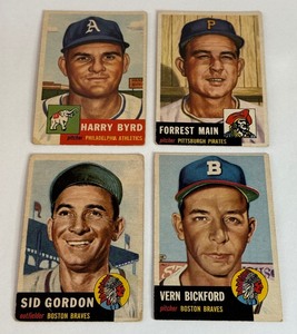 lot 26 image: 1953 Topps Baseball 4 Card Vintage Lot