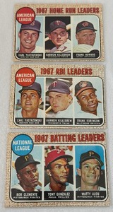 lot 59 image: 1968 Topps 3 Card Leaders Lot #1, 4, 6 - Clemente, Yaz, Killebrew, F Robinson